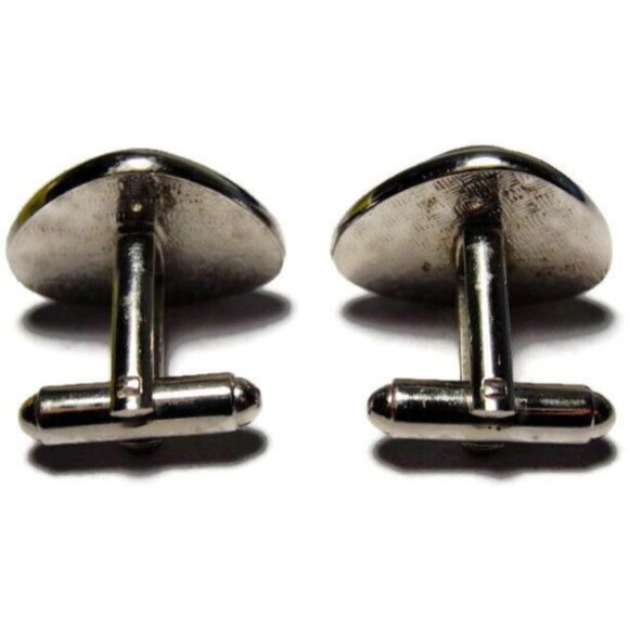 Signed Shields Triangle Black Silver Tone Cufflinks Tux Shirt Dress Suit Vintage - Picture 3 of 10